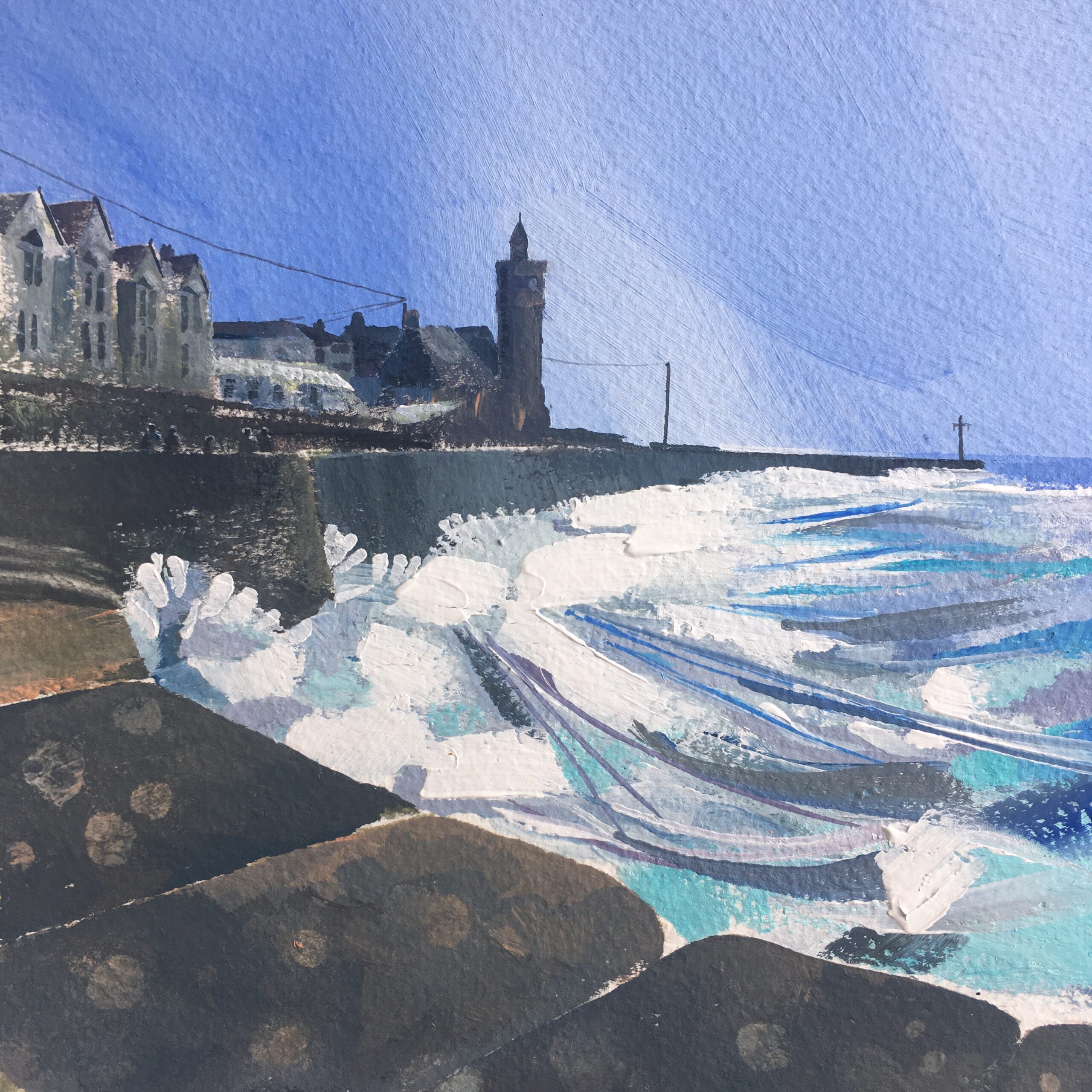 Porthleven Harbour Mixed media painting by Melanie Stokes